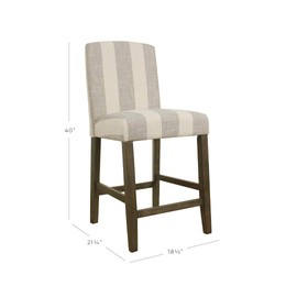 HomePop Parsons Classic Upholstered High Back Curved Top Barstool, 24-inch, Grey Stripe
