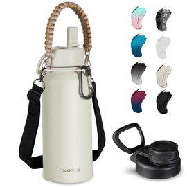 KXIAOCHEN Insulated Water Bottle, Stainless Steel Water Bottle, 2 Lids (Straw and Handle Lid),Wide Mouth Metal Water Bottles Keep Hot and Cold, Double Walled, Thermo Mug, Metal Canteen