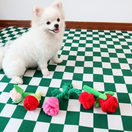 Interactive Stuffed Dog Chew Toy for Small and Medium Dogs Plush Squeak Toy Rose Flower Reducing Boredom & Anxiety