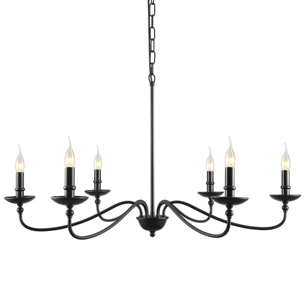 SEOL-Light 36" Dia Classic Candelabra Style Large Branch Iron Chandeliers Ceiling Hanging Pendant Light Fixture 6 Light 240W Black Painted Indoor