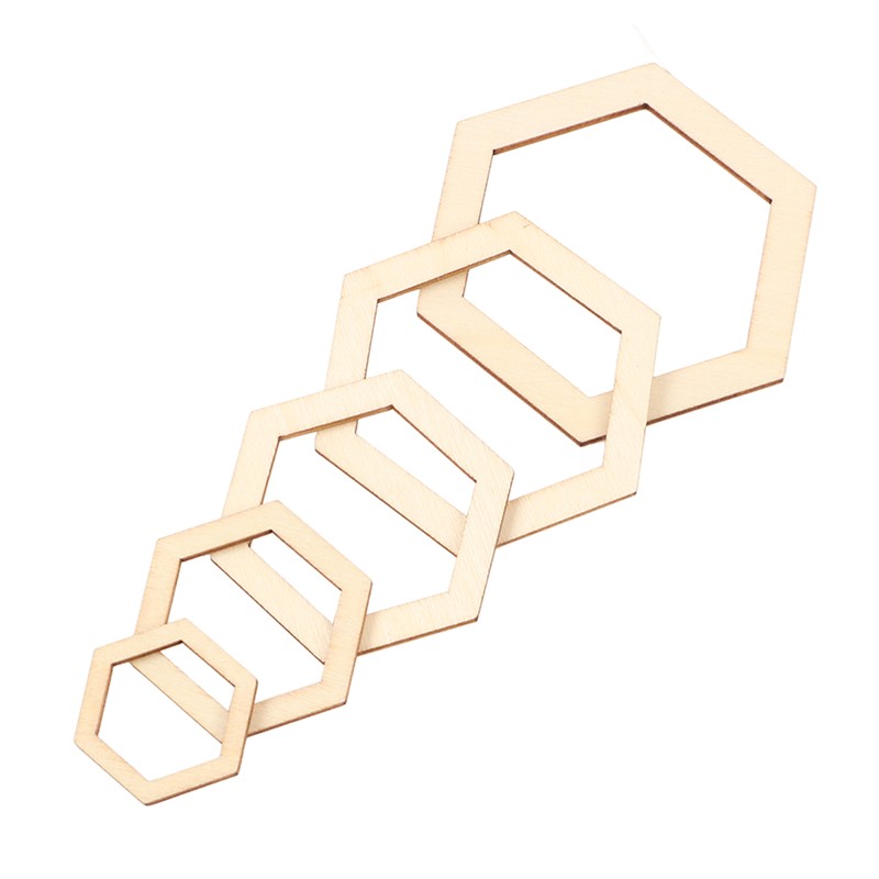 205Pcs Hexagonal Wooden Cutouts 5 Sizes Light Durable Odourless Blank