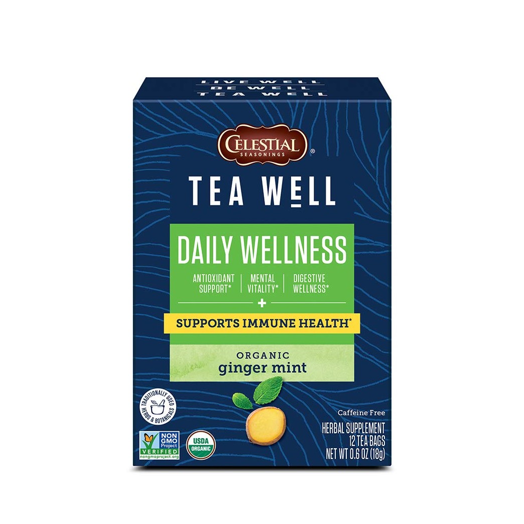 Celestial Seasonings TeaWell Herbal Tea, Daily Wellness, Organic Ginger Mint, 12 Count (Pack of 6) (Packaging May Vary)