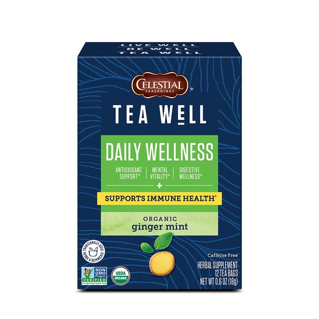 Celestial Seasonings TeaWell Herbal Tea, Daily Wellness, Organic Ginger Mint, 12 Count (Pack of 6) (Packaging May Vary)
