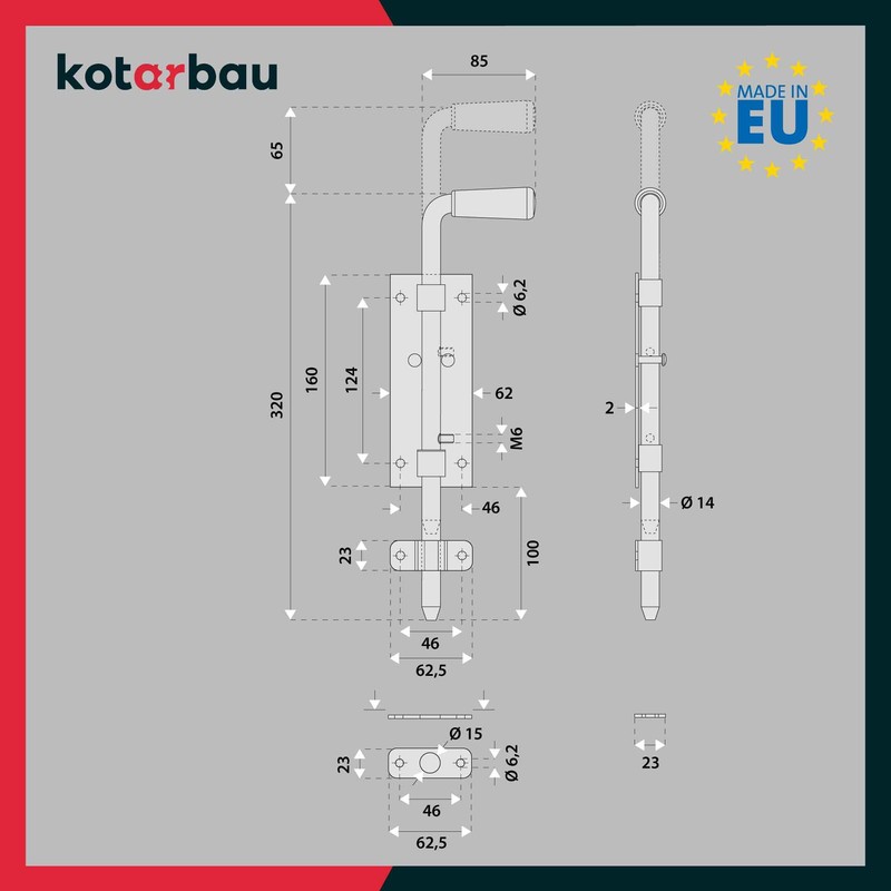 KOTARBAU® Garage Door Bolt Bolt Galvanised Silver with Rubber Handle