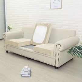 Rosygulls Separate Velvet Sofa Cover,Couch Covers for 2 Cushion Couch,Super Stretch Wear-Resistant Sofa Slipcovers,Washable Furniture Protector with Anti-Slip Elastic Bottom(Beige,Single Seat)