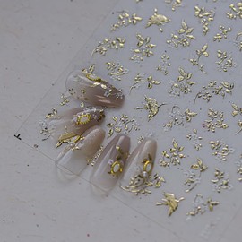 Flowers Nails Stickers Spring Nails Sticker 5D Embossed Self Adhesive Sticker White Petals Designs Nail Decals Golden Flower Nail Art Decals Summer Decals for Nail DIY Manicure 1Sheets