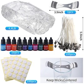 4.4 lb Gel Candle Wax for Candle Making Clear Jelly Wax High Density Candle Wax with 100 Pcs Candle Wick, 100 Pcs Candle Wick Stickers and 10 Pcs Candle Dye for for Candle Making Supplies DIY Project
