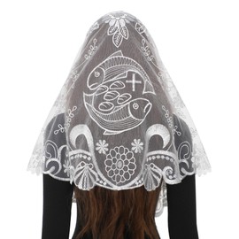 Bozidol Church Catholic Prayer Veils - Christian Loaves and Fishes Embroidered Lace Mantilla Chapel Veil Head Coverings for Women