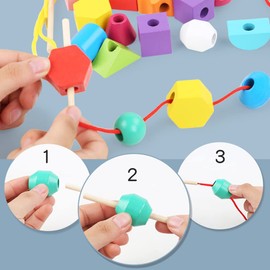 Goujfol Juguetes Niños Madera, 2 en 1 Montessori Juegos Apilables Apilar y Enhebrar de Madera, Educativos GeoméTricas Colores Clasificar Bloques, Regalo para Bebés Niños 3 4 Años