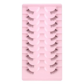 Parriparri Half Lashes with Clear Band 10 Pairs Cat Eye Lashes Natural Look Wispy False Eyelashes Accent Fake Lashes Light Corner Eyelashes Faux Mink
