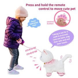 Interactive Electronic Plush Toy Walking and Barking Robot Cat Plush Cat Remote Control Kitten for Girls (White Cat)