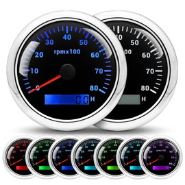RPM Tachometer Gauge for Car 0-8000 RPM 3-3/8" 85mm Waterproof RPM Gauge 12V/24V Tach Autometer for Gasoline, Diesel & Outboard Engine 1-10 Cylinder