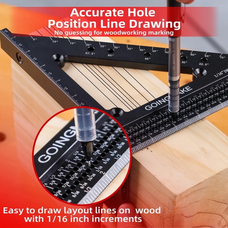 GOINGMAKE Big Carpenter Square 6x7.5 Inch Hole Scribing Ruler 3D