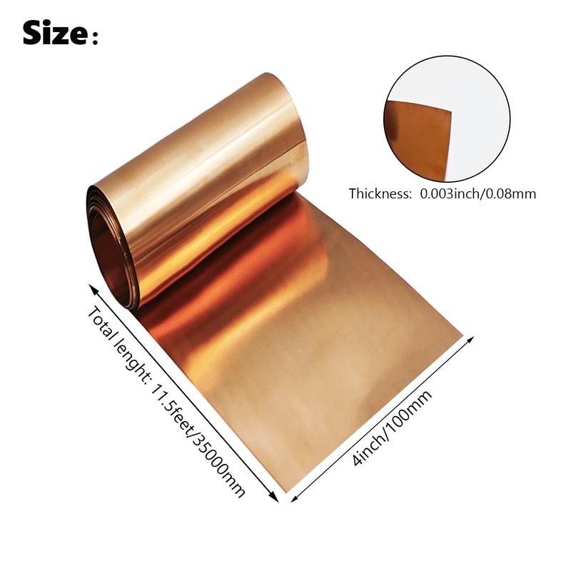 Copper Sheet Roll 4" x 11.5ft,99.9% Pure Copper Strip 3500mm