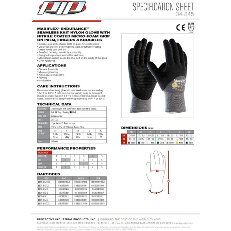 PIP 3- PIP 34-845 MaxiFlex Coated Dotted Palms Nitrile Grip
