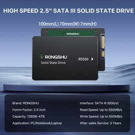RONGSHU 512GB SATA SSD 2.5 Inch Internal SSD Hard Drive, 2.5 Inch SATA III 6 Gb/s, 550MB/s Read, 500MB/s Write 3D NAND Internal SSD, Upgrade Laptop PC and Desktops Storage (RS550)