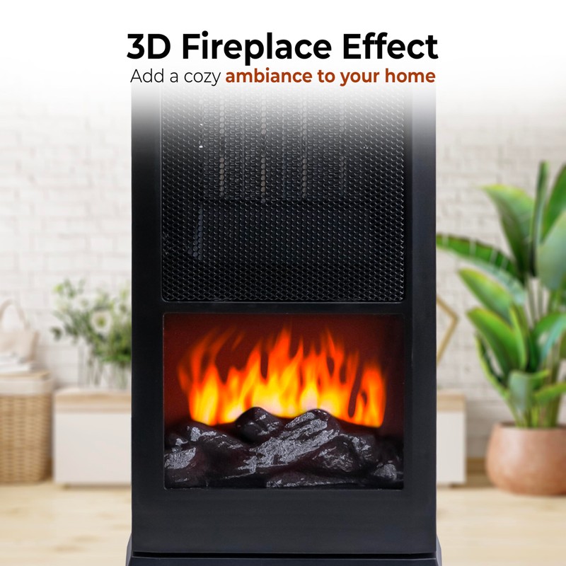 Comfort Zone 18" Tower Space Heater with 3D Flame, 1500W/900W,