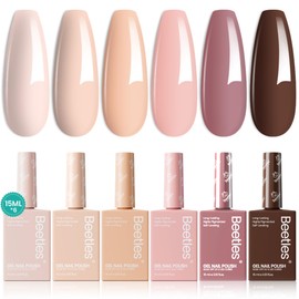 Beetles 6Pcs Winter Nude Gel Nail Polish Set, 15ml Neutral Light Skin Dark Brown Gel Nail Kit, Long Lasting DIY Nail Art Salon & Home Christmas Gift for Women Girls
