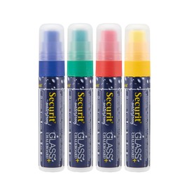 Securit Waterproof Glass + Chalkboard Markers, Large Nib, Wallet 4-Pack, Red/Green/Yellow/Blue (SMA820-V4)