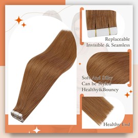 Full Shine Tape Hair Extensions Real Human Hair Color 330 Auburn Tape in Human Hair Extensions 24 Inch Hair Extension Tape ins 50G Invisible Human Hair Extension 20Pcs Remy Hair
