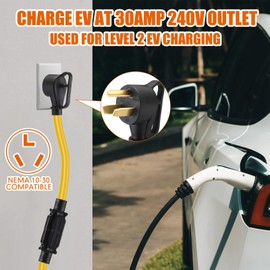 Tellegloww 30 Amp to 20 Amp Dryer to EV Charger Adapter compatible with NEMA 10-30P to 5-15/20R or 6-15/20R, 30Amp 3 Prong Dryer Plug 10-30P to 240V 6-20R 6-15R 5-15R 5-20R T-Blade for EV Charging