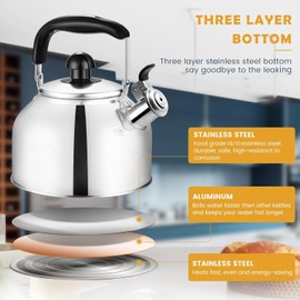 Tea Kettle Stovetop, Whistling Tea Kettle Pots for Stove Top, 3L Food Grade Stainless Steel Teakettle Teapot with Cool Grip Folding Handle, Hot Water Boiler for Tea, Milk, Coffee