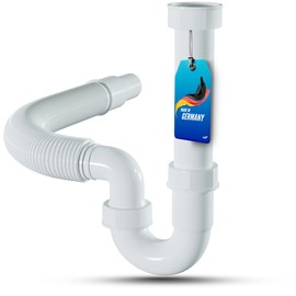 LOBENSWERK Flexible Drain Hose – 100% Waterproof – Siphon Kitchen Sink with G 1 1/2 Inch and 40/50 mm Insert Size – Odour Trap and Seals