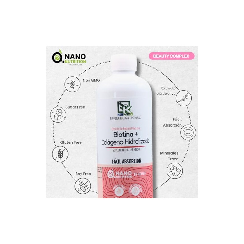Biotina Colágeno Hidrolizado Suplemento Líquido Alta Absorción Piel Cabello Uñas