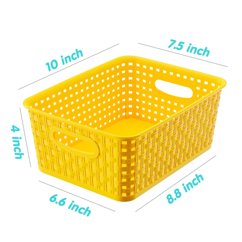 Small Plastic Baskets 6-Pack, Open Storage Weave Baskets Mixed Color,