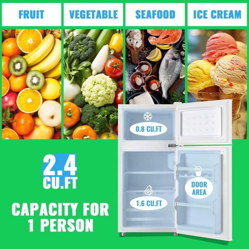 DEMULLER 2.4 Cu.ft White Mini Fridge with Top Freezer Dorm