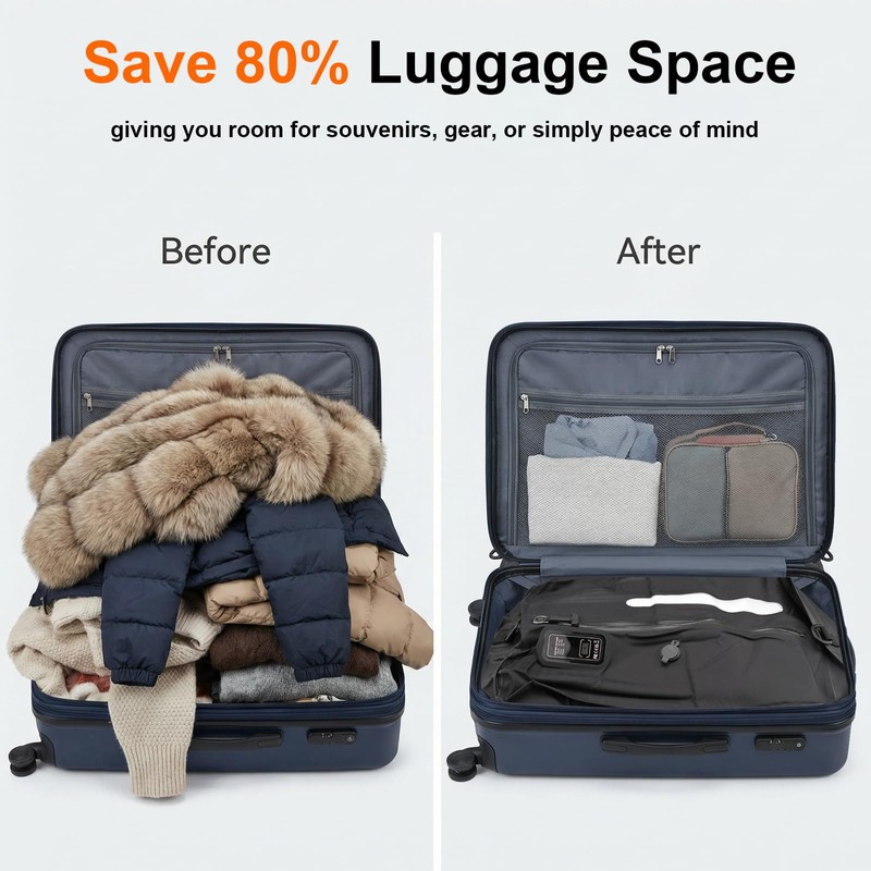 Vacuum Bags for Travel - 2026 Upgraded with Built-in 50KPa