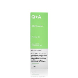 Q+A Apfel AHA Peeling Gel, die natürlich vorkommenden AHA’s, Apfelsäure und Milchsäure verbessern sichtbar unebene Hautstrukturen. 75 ml