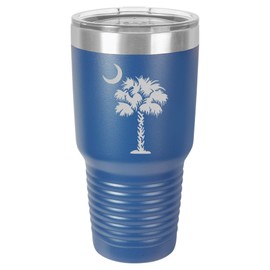 Tumbler Stainless Steel Vacuum Insulated Travel Mug Palmetto Tree South Carolina Palm Moon (Blue, 30 oz)