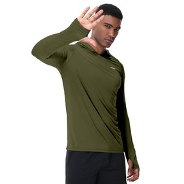AIRDYNAM Men’s UV Sun Hoodie Athletic Fishing Shirts Ultra Lighweight Long Sleeve Quick Dry for Hiking Running Workout Army Green M
