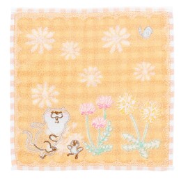 Marushin 5375001300 Handkerchief, Cowrie and Camo-chan, Fully Embroidered, Fur Applique, Antibacterial and Odor Resistant, Organic Cotton