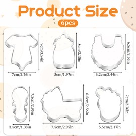 Baby Shower Cookie Cutter Set - 6 Piece - Baby Carriage, Onesie, Bib, lollipop, Bottle, Baby Foot Biscuit Cookie Cutters Fondant Molds, Stainless Steel Cookie Cutters for Baby Shower Birthday Party