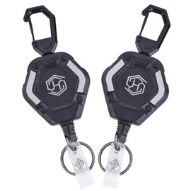Chambom 2-Pack Retractable Keychain - Heavy Duty Badge Holder, ID Badge Reel, Carabiner Badge Clip, Tactical Key Chain with 32" Steel Retractable Cord, 8.0 oz