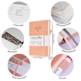 Bullet Dotted Journal Kit, 140gsm Hardcover A5 Dotted Journal with 188 Numbered Pages and 3 Index, 12 Brush Pens Dual Tip, 10 Stencils and 14 Washi Tape for Women Men Teen Girls, Pink