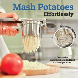 Large 15oz Potato Ricer with 3 Discs, Heavy Duty Stainless Steel Potato Ricer for Mashed Potatoes, Potato Masher, Press and Ricer Kitchen Tool,Black