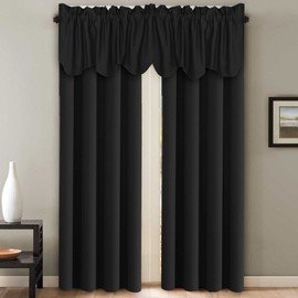 H.VERSAILTEX 2 Panels Blackout Curtain Valances for Kitchen Windows/Living Room/Bathroom Privacy Protection Rod Pocket Decoration Scalloped Winow Valance Curtains, 52" W x 18" L, Black