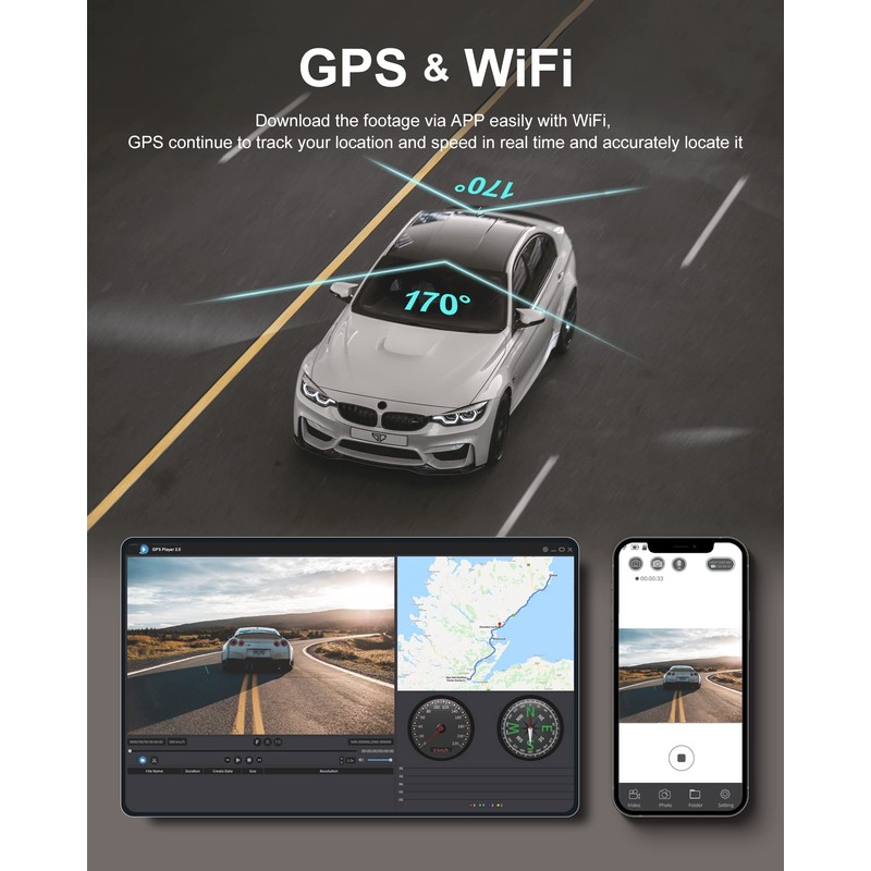 iZeeker Dash Cam Front and Rear 4K+1080P, WiFi GPS Car