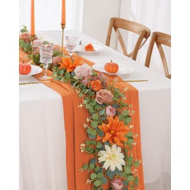 Waipfaru Fall Garland Decor, 6.07Ft Eucalyptus Flower Garland for Table, Fall Floral Garland with Terracotta Flowers for Wedding Arch Backdrop Wall Thanksgiving Decorations (Terracotta)