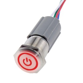ZOYSEAY 19mm Start Push Button Switch Waterproof Power Symbol 12-24V DC Ring LED with Wire Socket Plug 304 Stainless Steel 1NO1NC SPST
