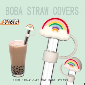 4 Pcs Extra Large Straw Toppers for Boba Straws and Jumbo Straws, Reusable Dust-Proof Straw Covers, Made with Food Grade Silicone, 0.48” & 0.55” (12mm & 14mm) Diameter