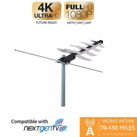 LAVA HD-250 Outdoor Antenna, 50 mile Amplified TV Antenna, Simplest Install