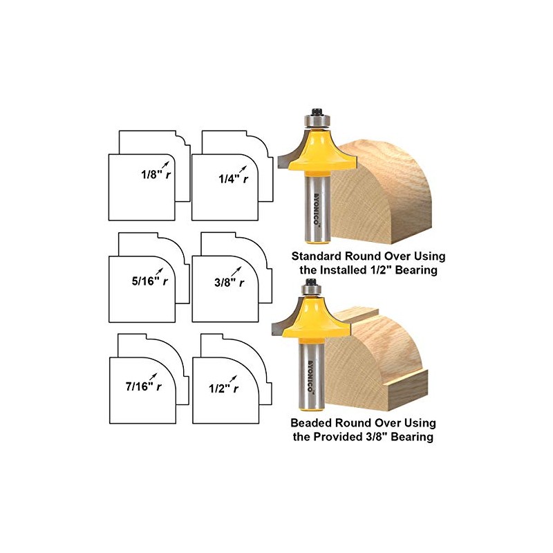 YONICO 13621 6 Bit Round Over Edge Forming Router Bit