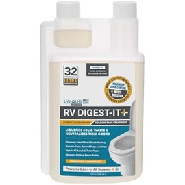 Unique RV Digest-It+ Extra-Strength Ultra-Concentrate - 32 RV Toilet Treatments - Eliminates Smells and Liquifies Waste (32 oz)