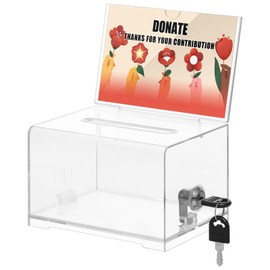 KYODOLED KYODOLED Clear Donation Box with Lock, Ballot Box with Sign Holder, Suggestion Box Storage Container for Voting, Raffle Box, Tip Jar 6.2" x 4.6" x 4.0"