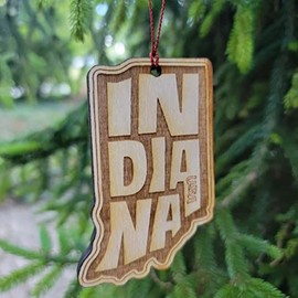 Indiana Wood Christmas Ornament Indianapolis South Bend Bloomington 3.75" Evansville Lafayette Richmond Terre Haute IN