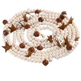 Wood Bead Garland with Stars-This Natural Wood Garland Has Rustic Stars for Natural, Scandinavian, Country, or Farmhouse Decor by Factory Direct Craft